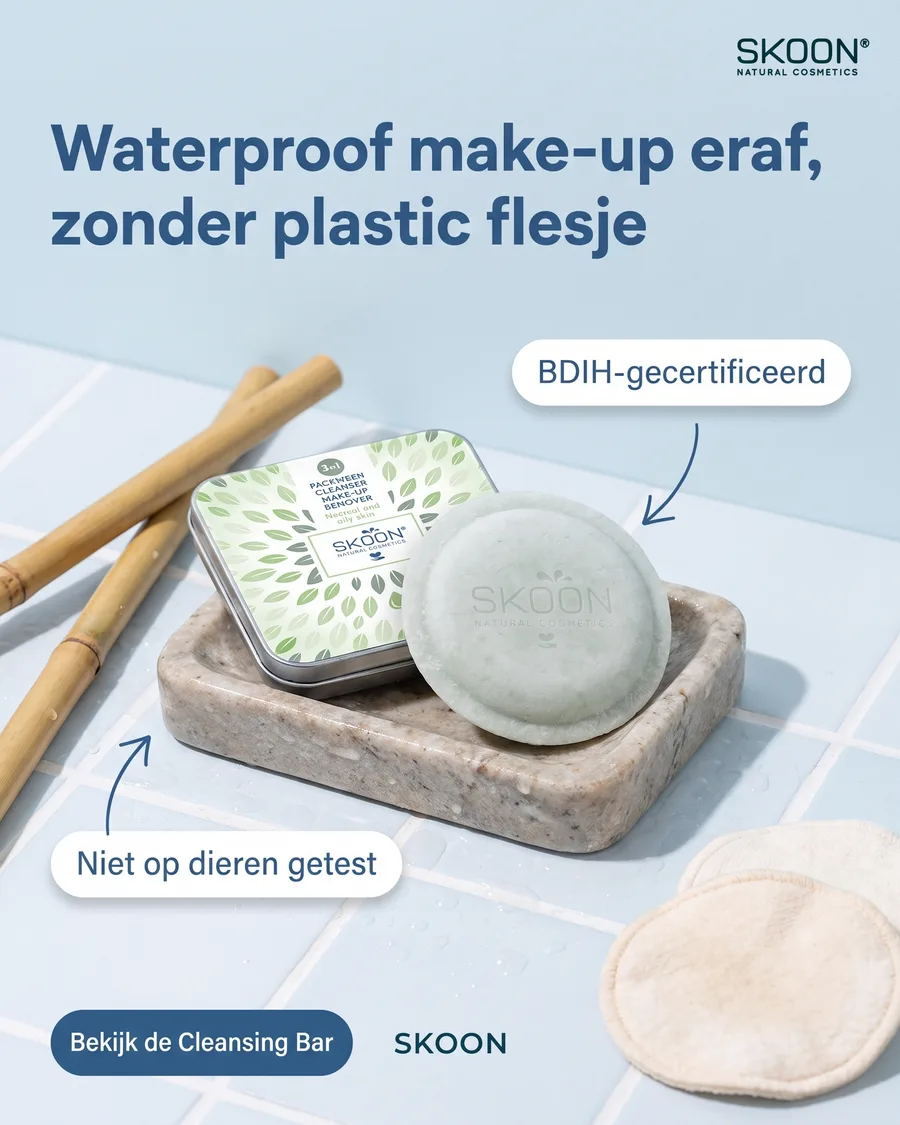 Een advertentie voor een cleansing bar met kop, keurmerken en knop, gemaakt in CreateFlow